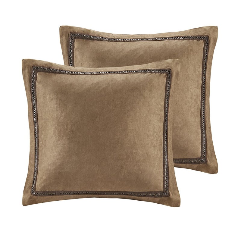 Woolrich John Rich & Bros. Woolrich Hadley Single Euro Sham Micro Suede with Leather Accent, Super Soft -European Square Decorative Pillow Cover, Hidden Zipper Closure (Pillow Insert NOT Included), 26"x26", Bark - Image 1